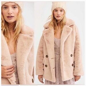 Free People Kate Blush Pink  Faux Fur XS double breasted jacket coat